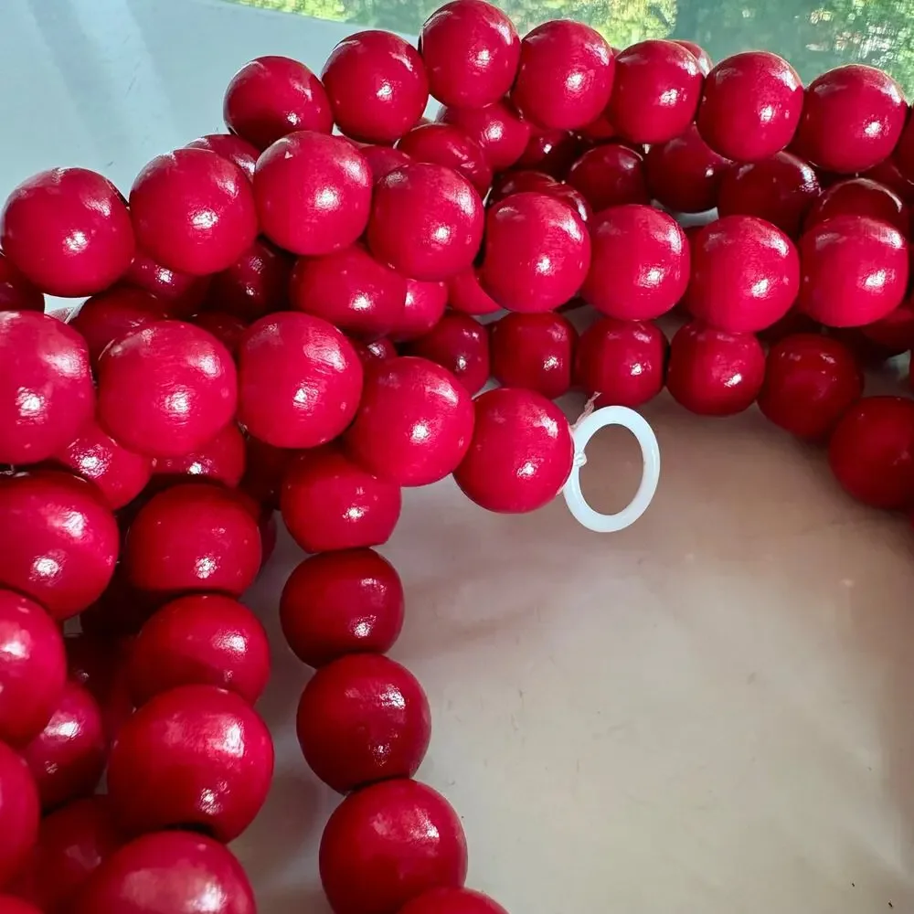 Vintage Bright Red Wooden Bead Garland 12 Ft Rustic Farmhouse Decor